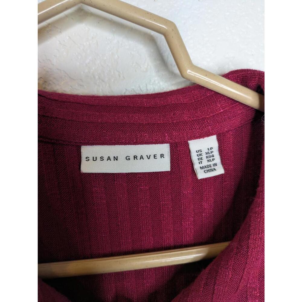 Susan Graver Ribbed Button Front Midi Dress Berry Red Size Large Petite - Picture 2 of 5